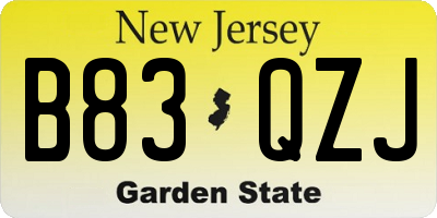 NJ license plate B83QZJ