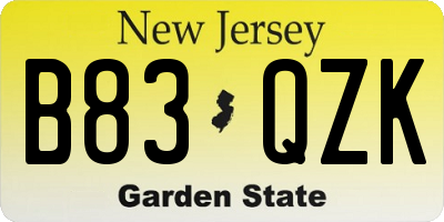 NJ license plate B83QZK