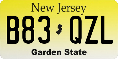 NJ license plate B83QZL