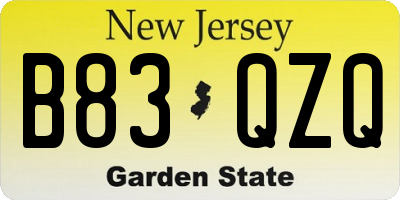 NJ license plate B83QZQ