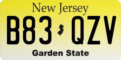 NJ license plate B83QZV