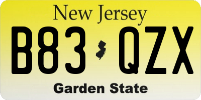 NJ license plate B83QZX