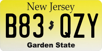 NJ license plate B83QZY