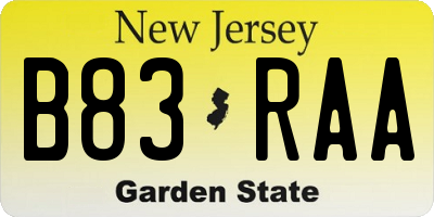 NJ license plate B83RAA