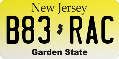 NJ license plate B83RAC