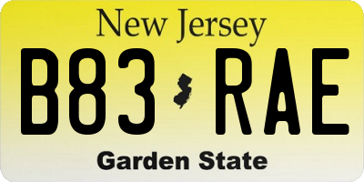 NJ license plate B83RAE