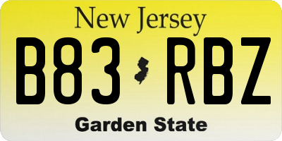 NJ license plate B83RBZ