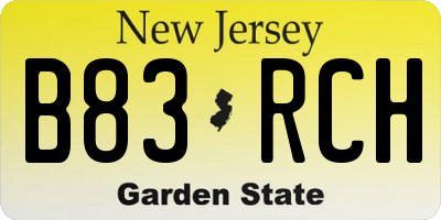 NJ license plate B83RCH