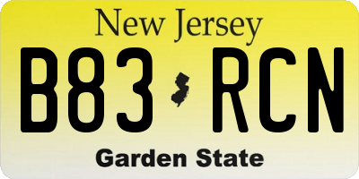 NJ license plate B83RCN