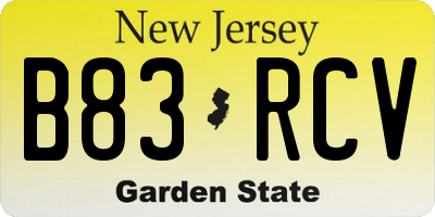 NJ license plate B83RCV