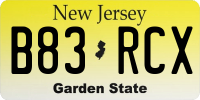 NJ license plate B83RCX