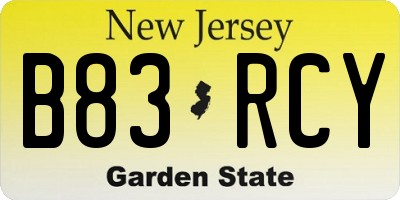 NJ license plate B83RCY