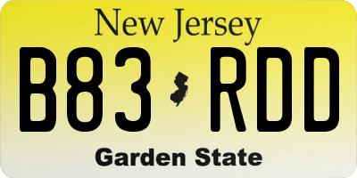 NJ license plate B83RDD
