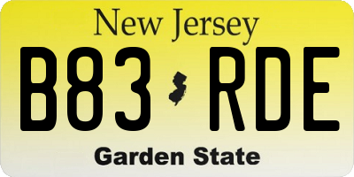 NJ license plate B83RDE