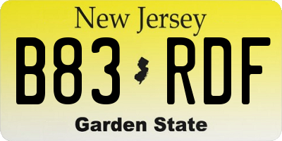 NJ license plate B83RDF