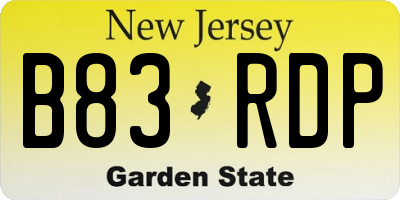 NJ license plate B83RDP