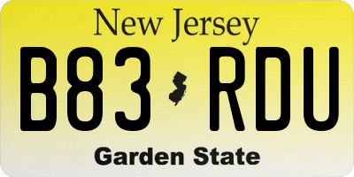 NJ license plate B83RDU