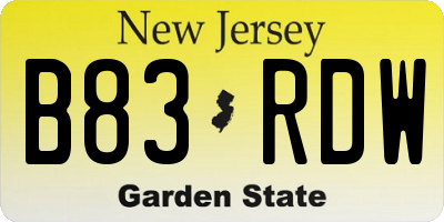 NJ license plate B83RDW