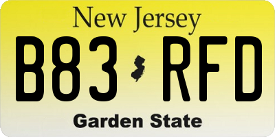 NJ license plate B83RFD