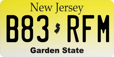 NJ license plate B83RFM