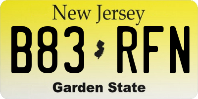 NJ license plate B83RFN