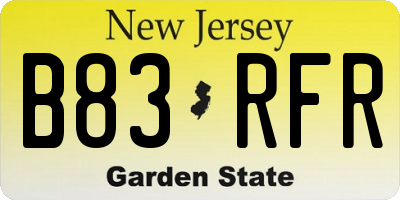 NJ license plate B83RFR