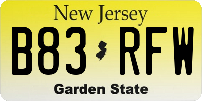 NJ license plate B83RFW