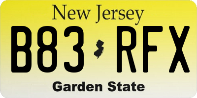 NJ license plate B83RFX