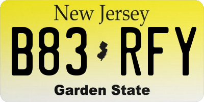 NJ license plate B83RFY