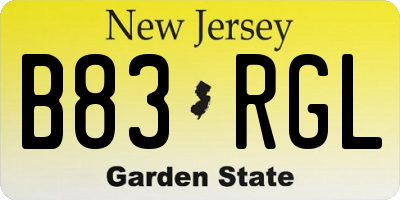 NJ license plate B83RGL