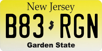 NJ license plate B83RGN