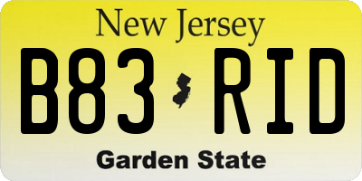 NJ license plate B83RID