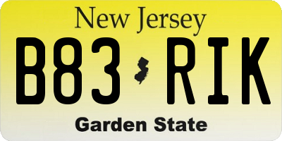 NJ license plate B83RIK