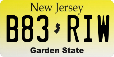 NJ license plate B83RIW