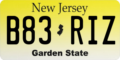 NJ license plate B83RIZ