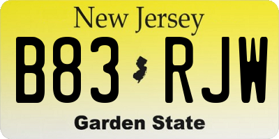 NJ license plate B83RJW