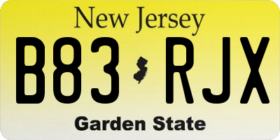 NJ license plate B83RJX