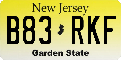 NJ license plate B83RKF