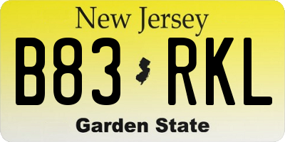 NJ license plate B83RKL
