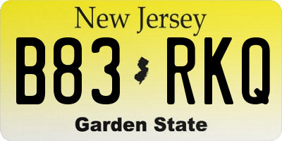 NJ license plate B83RKQ