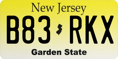 NJ license plate B83RKX