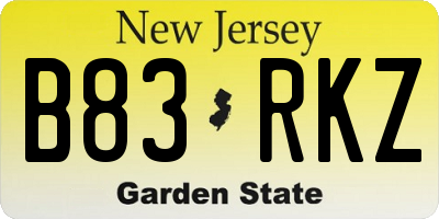 NJ license plate B83RKZ