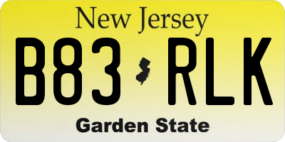 NJ license plate B83RLK
