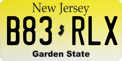 NJ license plate B83RLX