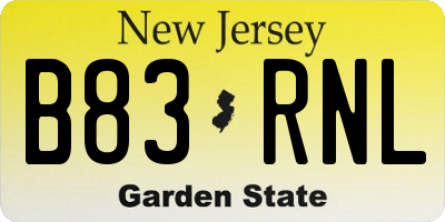 NJ license plate B83RNL