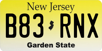 NJ license plate B83RNX