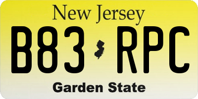 NJ license plate B83RPC