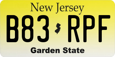 NJ license plate B83RPF