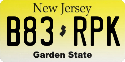 NJ license plate B83RPK