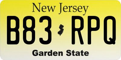 NJ license plate B83RPQ